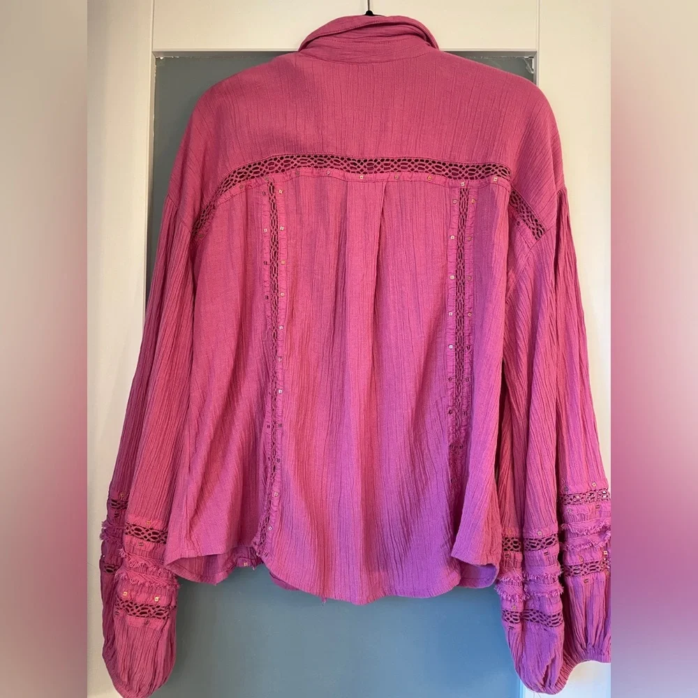 Free People Pink Summer Stars Boho Electra Shirt - Picture 3 of 7